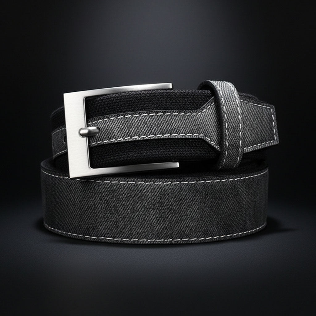 Marceau Ceinture réversible en denim lourd à boucle en métal solide avec coutures renforcées - Hommfer