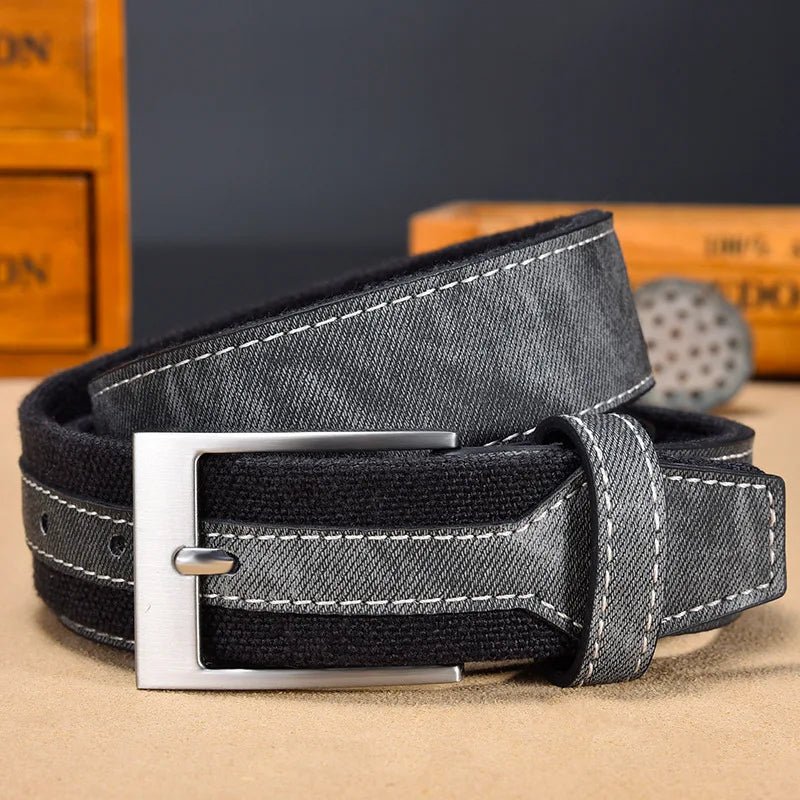 Marceau Ceinture réversible en denim lourd à boucle en métal solide avec coutures renforcées - Hommfer