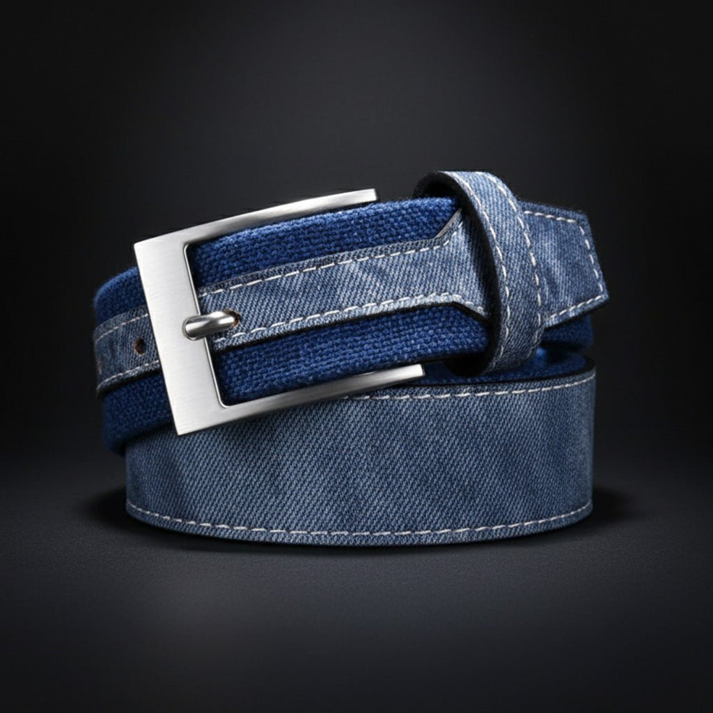 Marceau Ceinture réversible en denim lourd à boucle en métal solide avec coutures renforcées - Hommfer