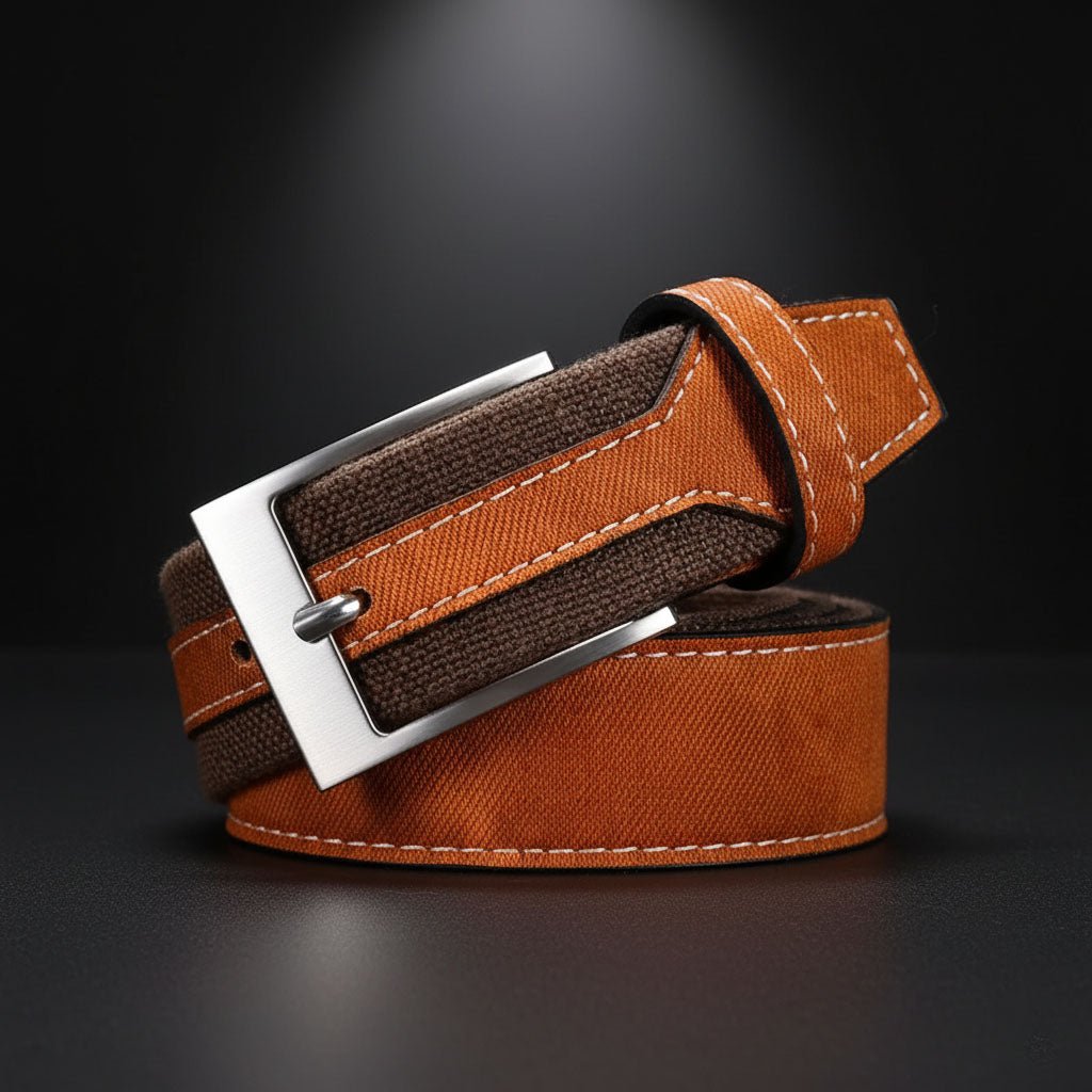 Marceau Ceinture réversible en denim lourd à boucle en métal solide avec coutures renforcées - Hommfer