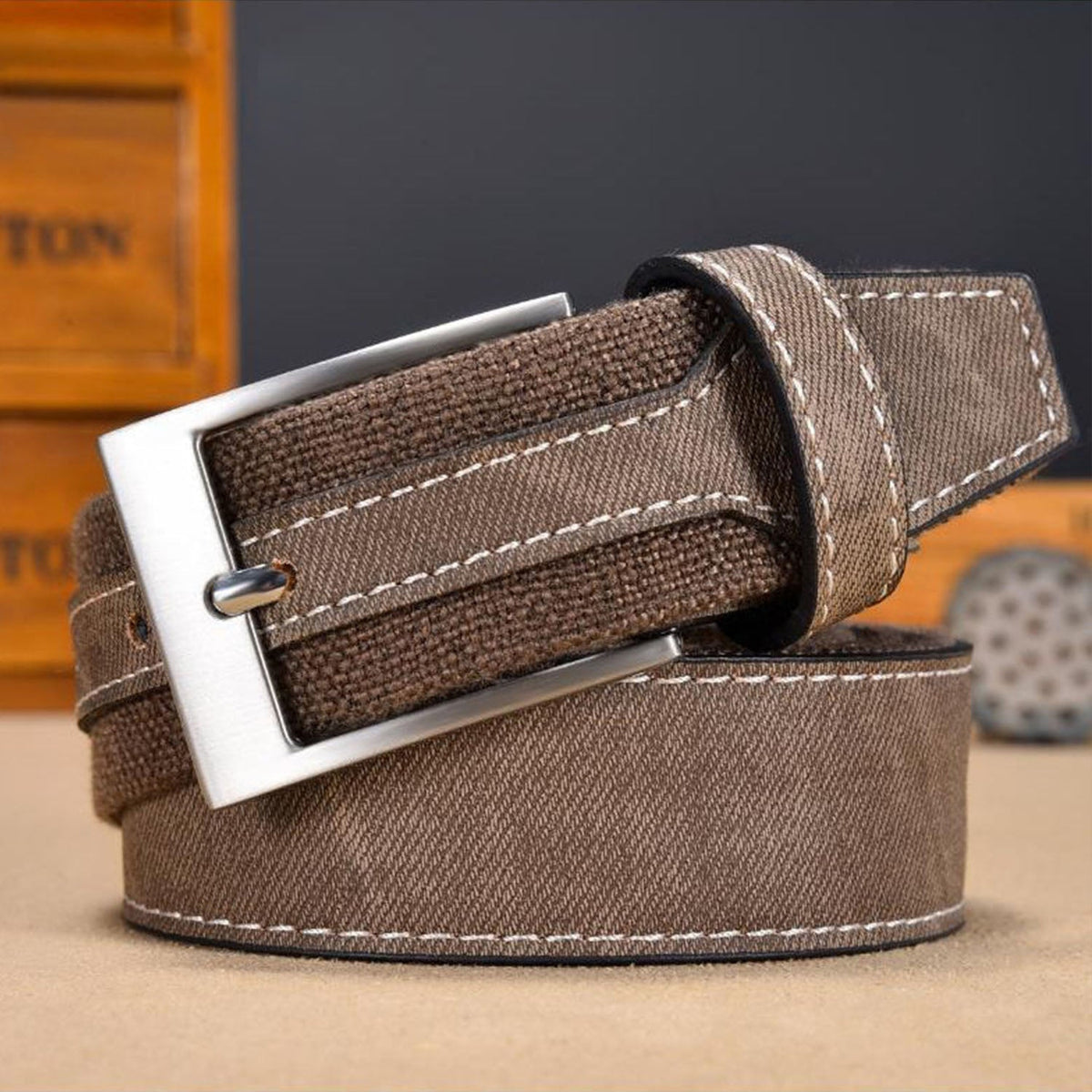 Marceau Ceinture réversible en denim lourd à boucle en métal solide avec coutures renforcées - Hommfer