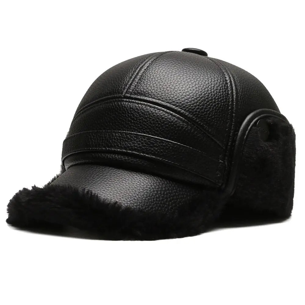 Marceau Chapeau Homme en Similicuir Chaud avec Cache-Oreilles pour l’Hiver - Hommfer