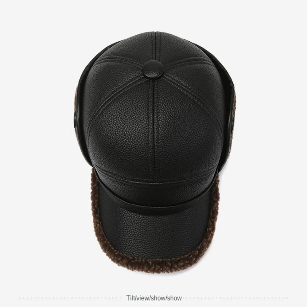 Marceau Chapeau Homme en Similicuir Chaud avec Cache-Oreilles pour l’Hiver - Hommfer
