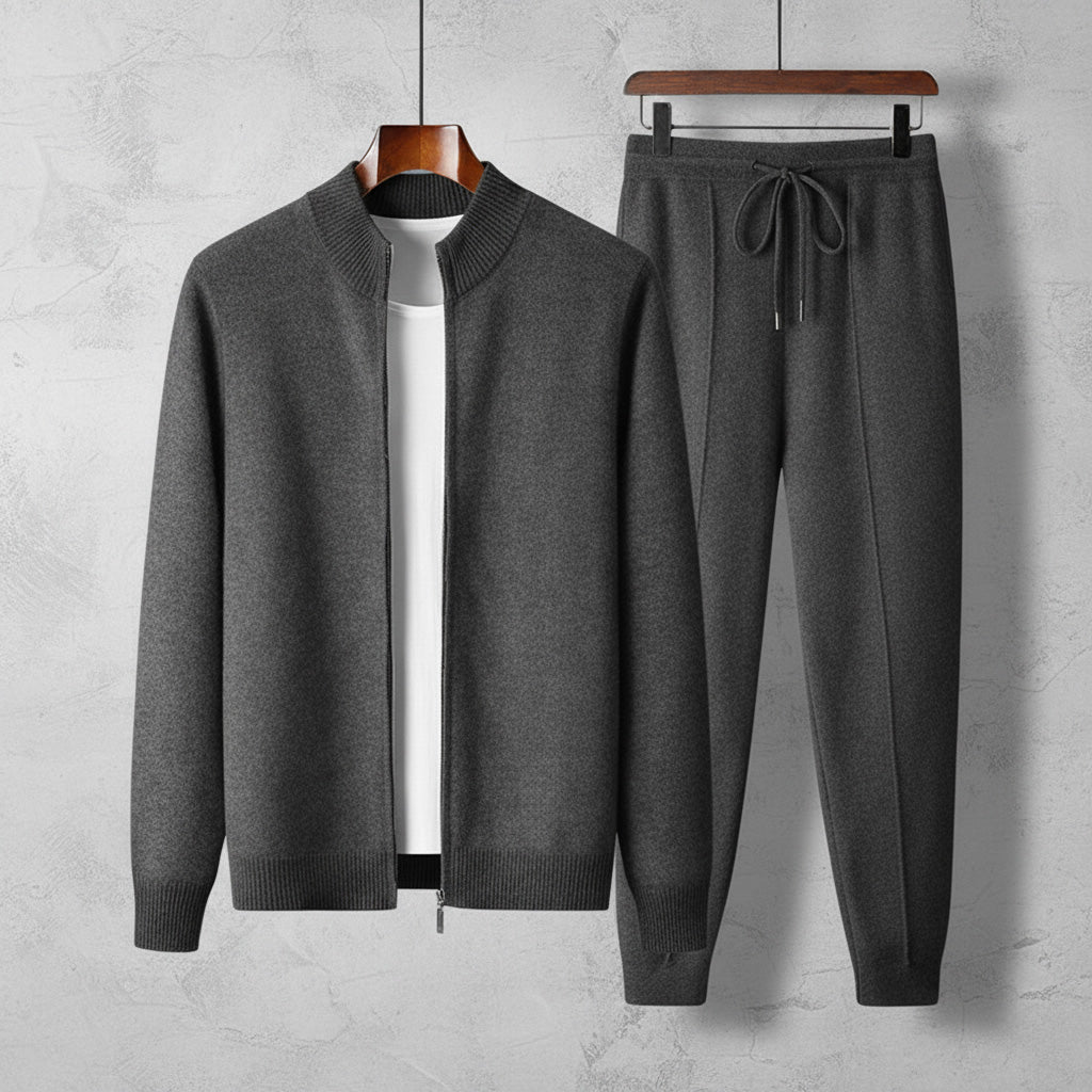 Marceau Ensemble de survêtement en cachemire 100 % avec veste zippée et pantalon à cordon qui garde sa forme - Hommfer