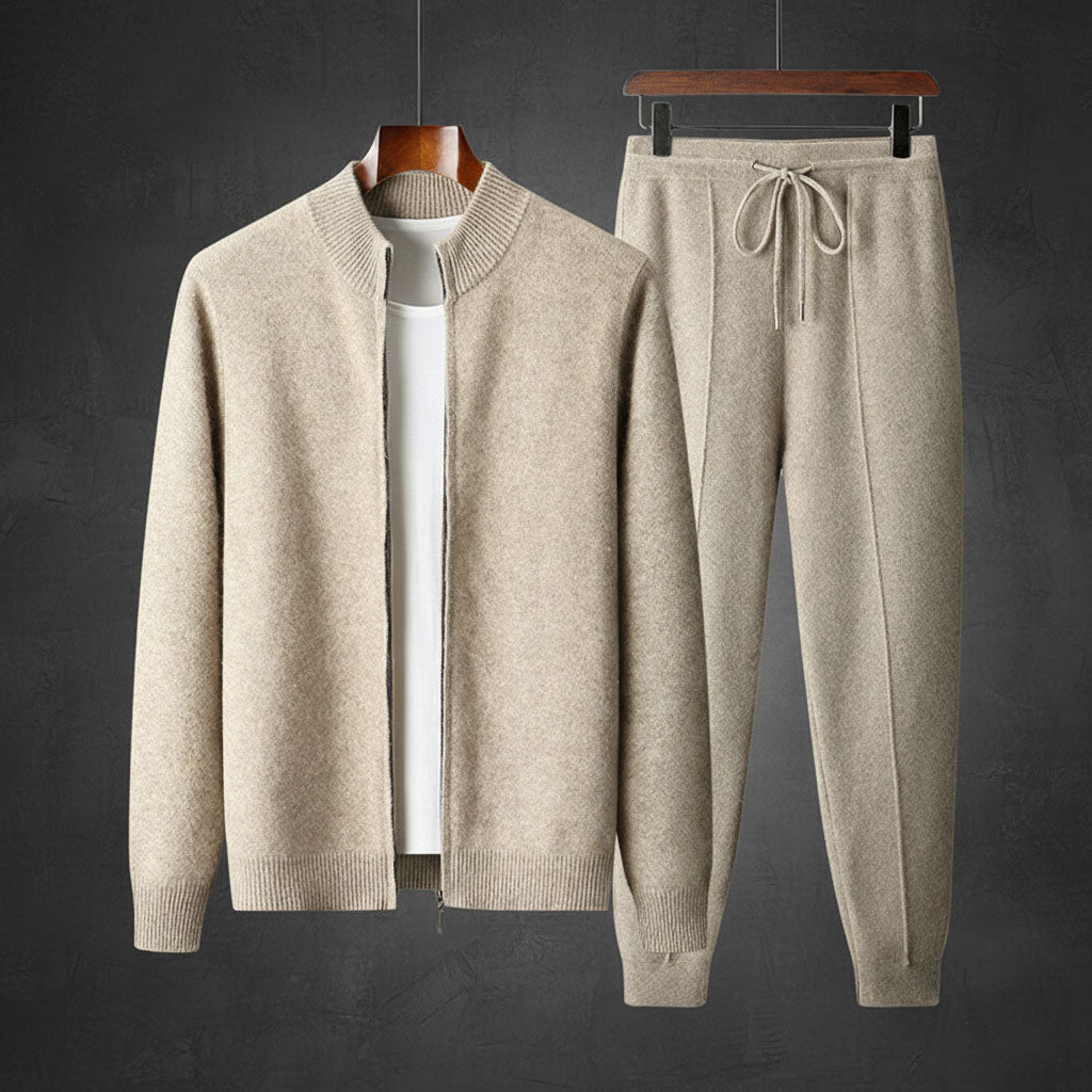 Marceau Ensemble de survêtement en cachemire 100 % avec veste zippée et pantalon à cordon qui garde sa forme - Hommfer
