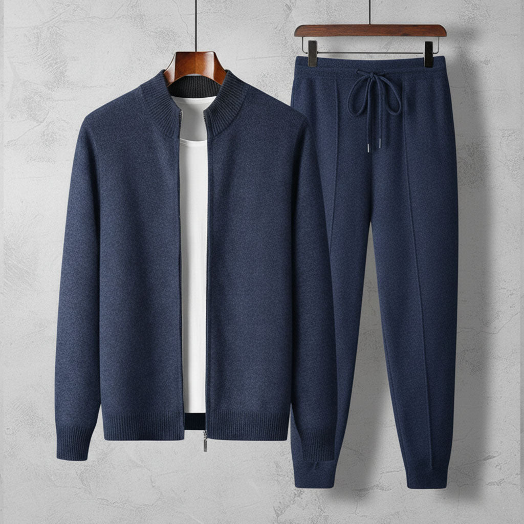 Marceau Ensemble de survêtement en cachemire 100 % avec veste zippée et pantalon à cordon qui garde sa forme - Hommfer