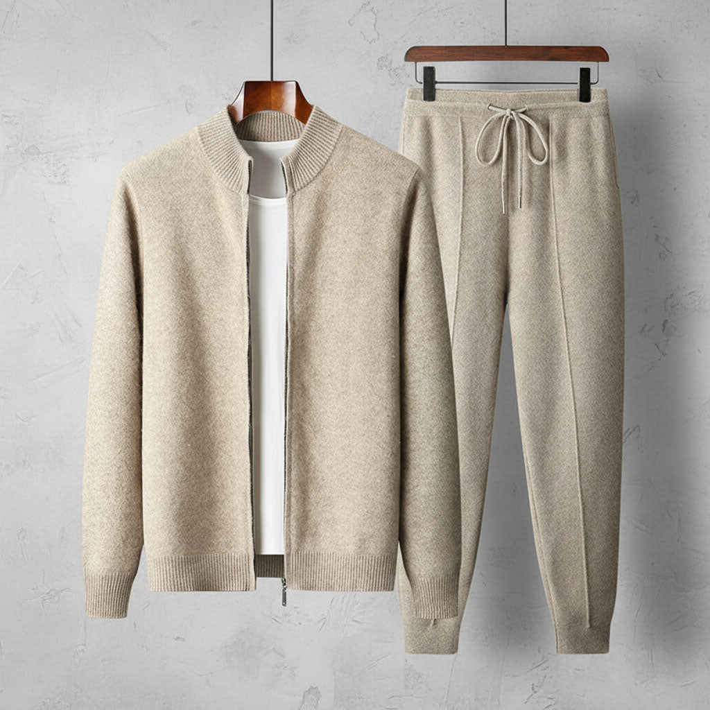 Marceau Ensemble de survêtement en cachemire 100 % avec veste zippée et pantalon à cordon qui garde sa forme - Hommfer