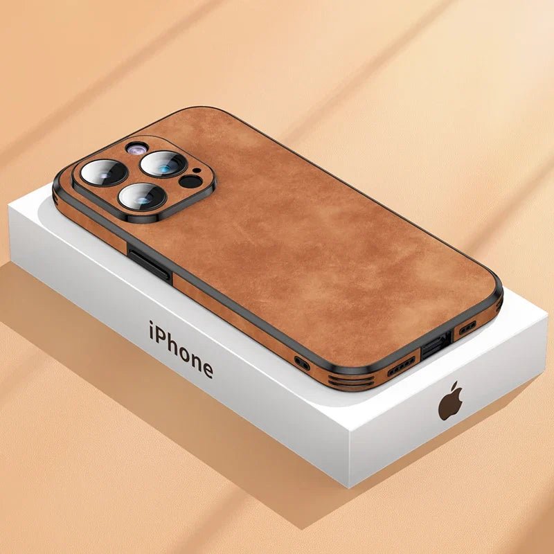 Marceau Étui pour iPhone en cuir de mouton avec protection antichoc, compatible charge sans fil - Hommfer