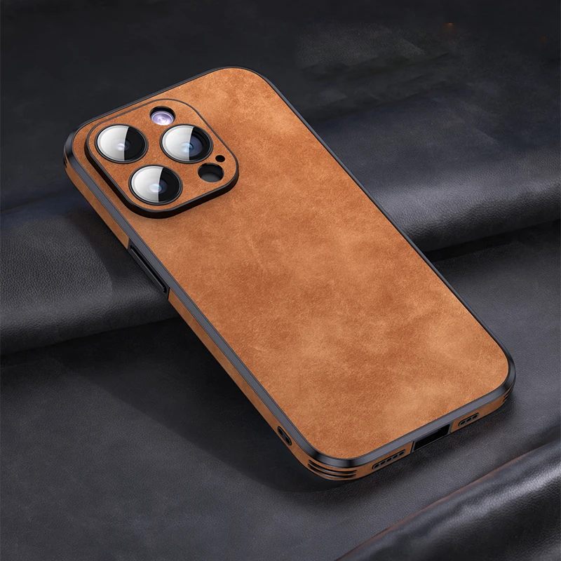 Marceau Étui pour iPhone en cuir de mouton avec protection antichoc, compatible charge sans fil - Hommfer