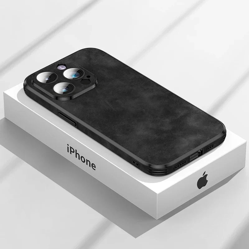 Marceau Étui pour iPhone en cuir de mouton avec protection antichoc, compatible charge sans fil - Hommfer