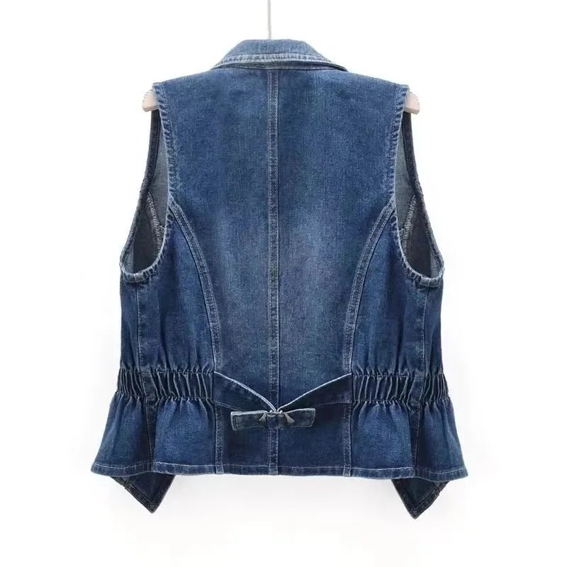 Marceau Gilet en denim de coton biologique, taille cintrée et lavage foncé vintage - Hommfer