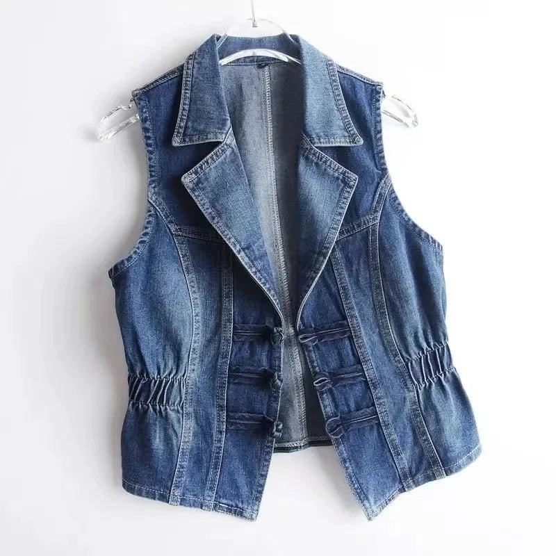 Marceau Gilet en denim de coton biologique, taille cintrée et lavage foncé vintage - Hommfer