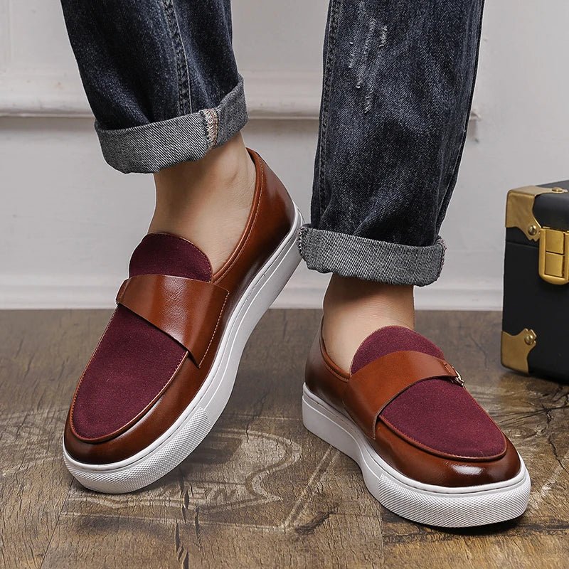 Marceau Leather Slip-On Loafers with Horsebit Buckle and Penny Strap, Elevated Sole and Cushioned Insole - Hommfer