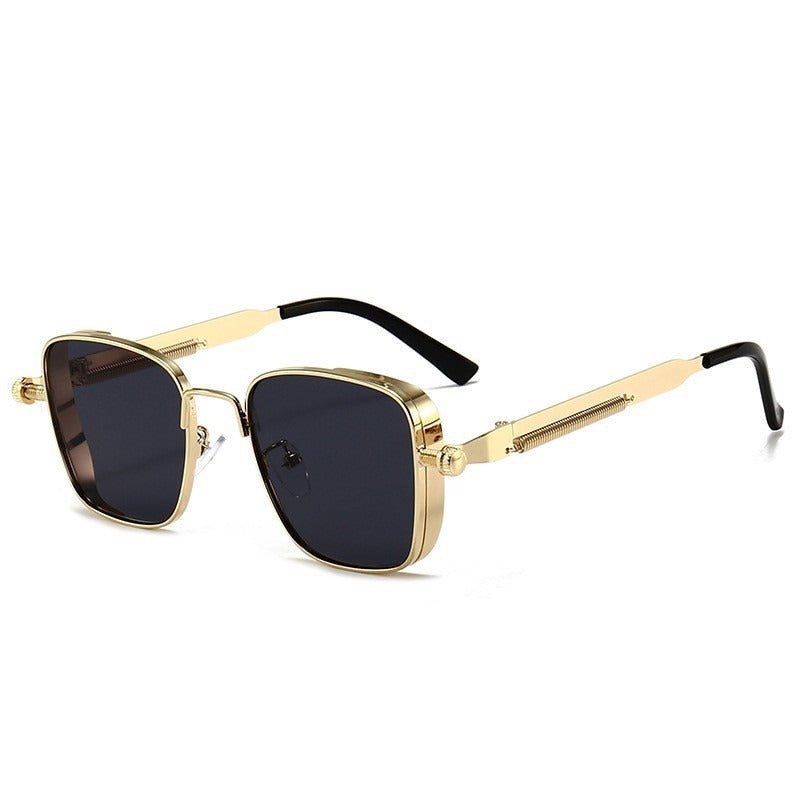 Marceau Lunettes de soleil carrées en métal avec verres miroir anti‑éblouissement UV400 et branches à ressort - Hommfer