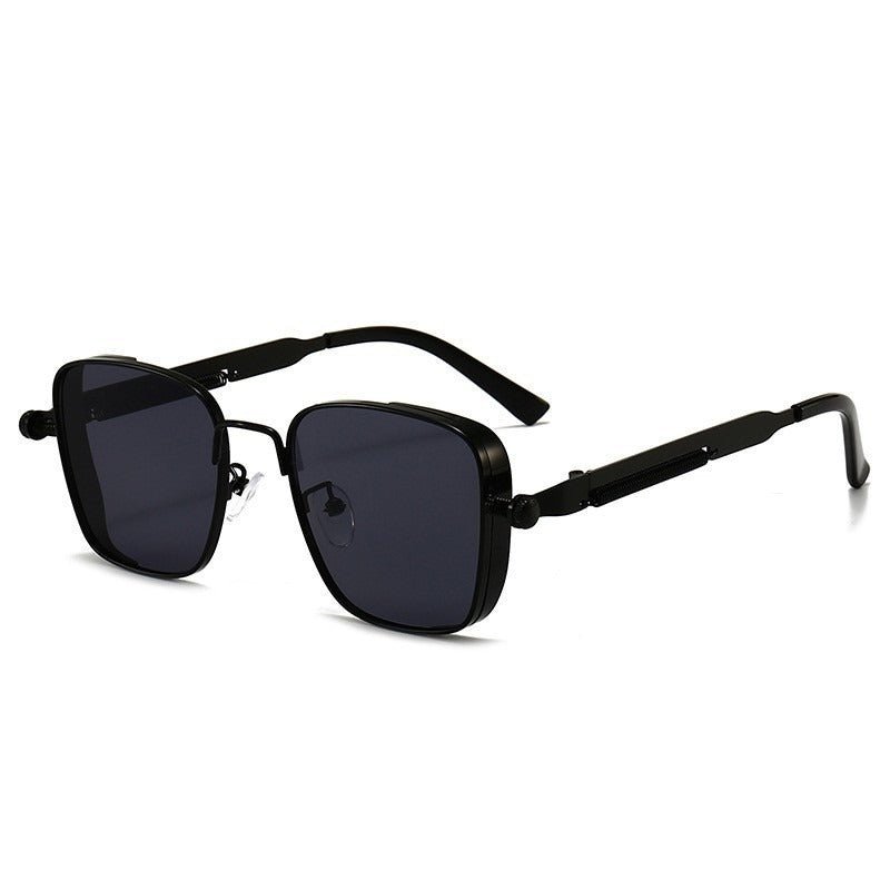 Marceau Lunettes de soleil carrées en métal avec verres miroir anti‑éblouissement UV400 et branches à ressort - Hommfer