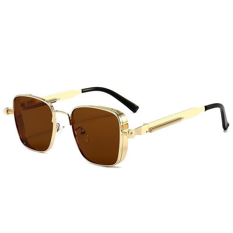 Marceau Lunettes de soleil carrées en métal avec verres miroir anti‑éblouissement UV400 et branches à ressort - Hommfer