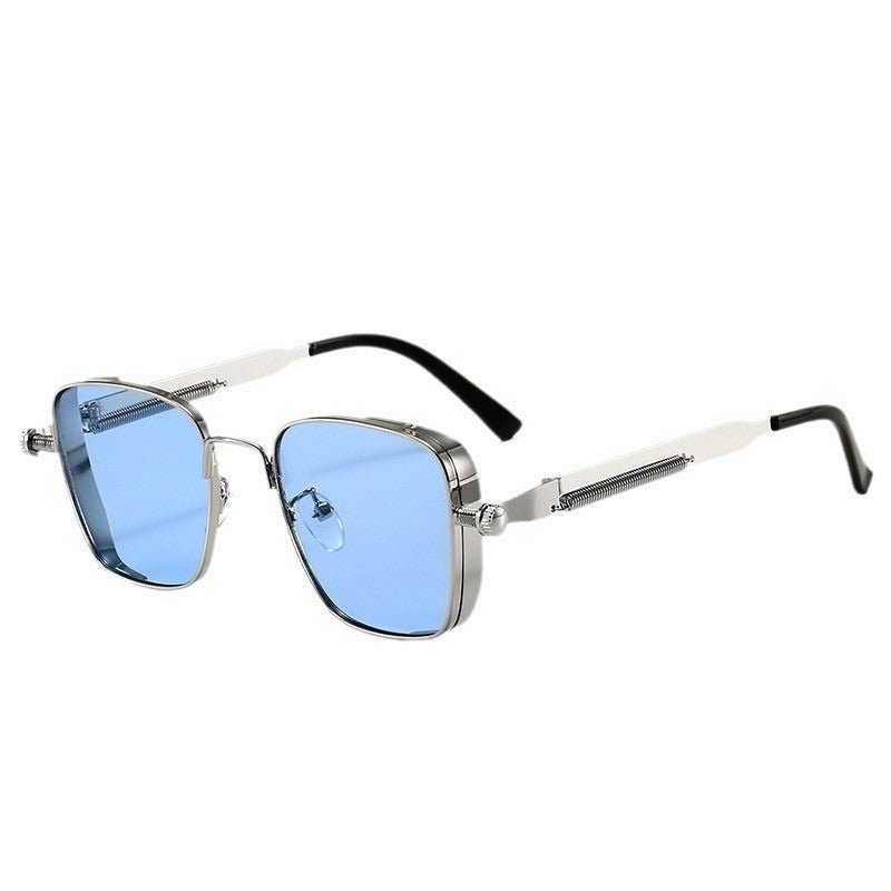 Marceau Lunettes de soleil carrées en métal avec verres miroir anti‑éblouissement UV400 et branches à ressort - Hommfer