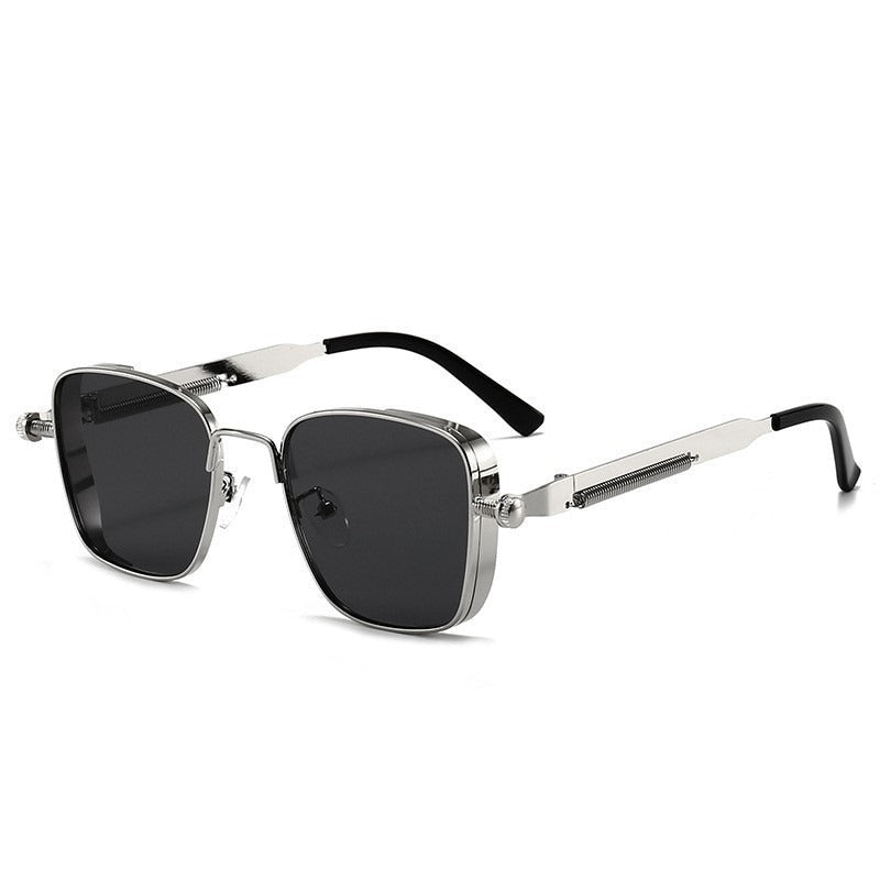 Marceau Lunettes de soleil carrées en métal avec verres miroir anti‑éblouissement UV400 et branches à ressort - Hommfer