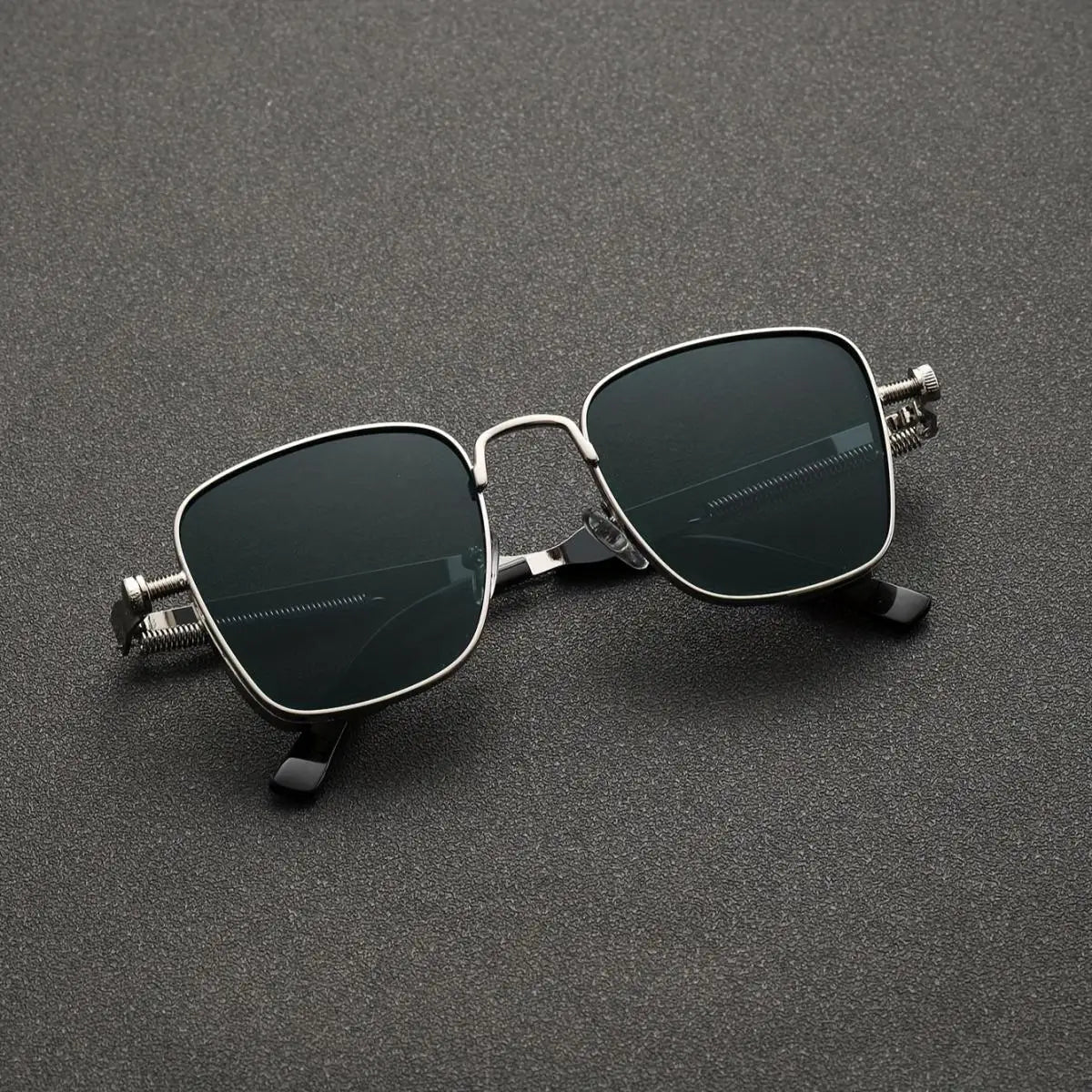 Marceau Lunettes de soleil carrées en métal avec verres miroir anti‑éblouissement UV400 et branches à ressort - Hommfer
