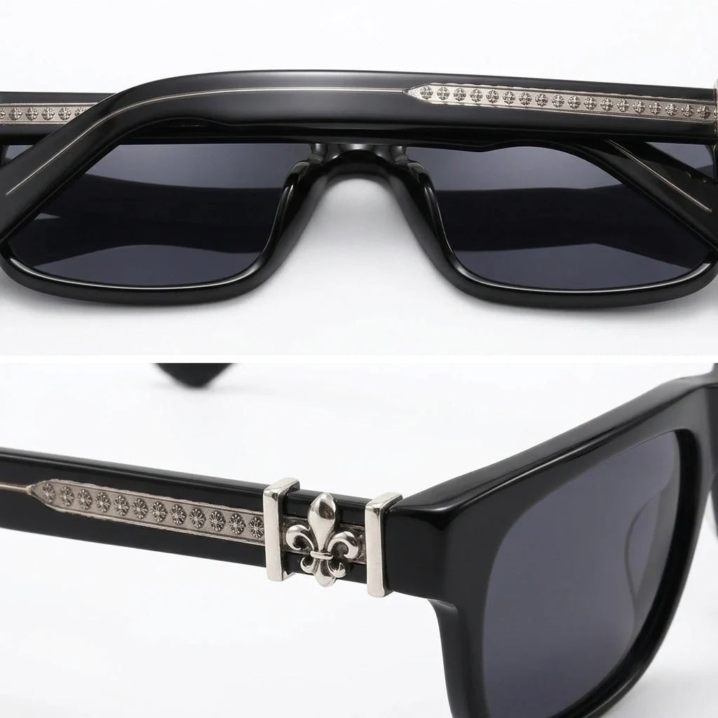 Marceau Lunettes de soleil en acétate à verres carrés teintés UV400 unisexe avec branches contrastées - Hommfer