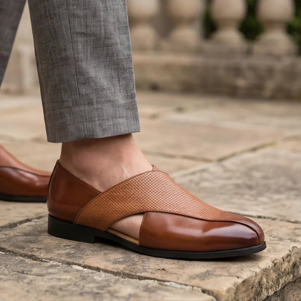 Marceau Mocassin en cuir poli à détails brogue avec semelle intérieure rembourrée pour un confort toute la journée - Hommfer