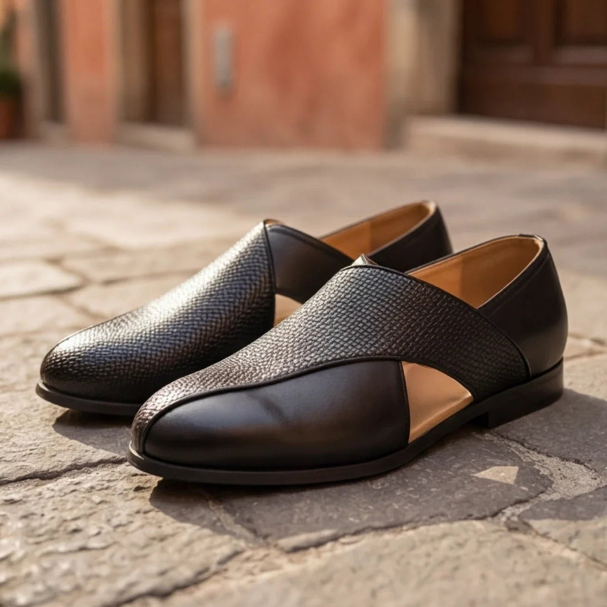 Marceau Mocassin en cuir poli à détails brogue avec semelle intérieure rembourrée pour un confort toute la journée - Hommfer