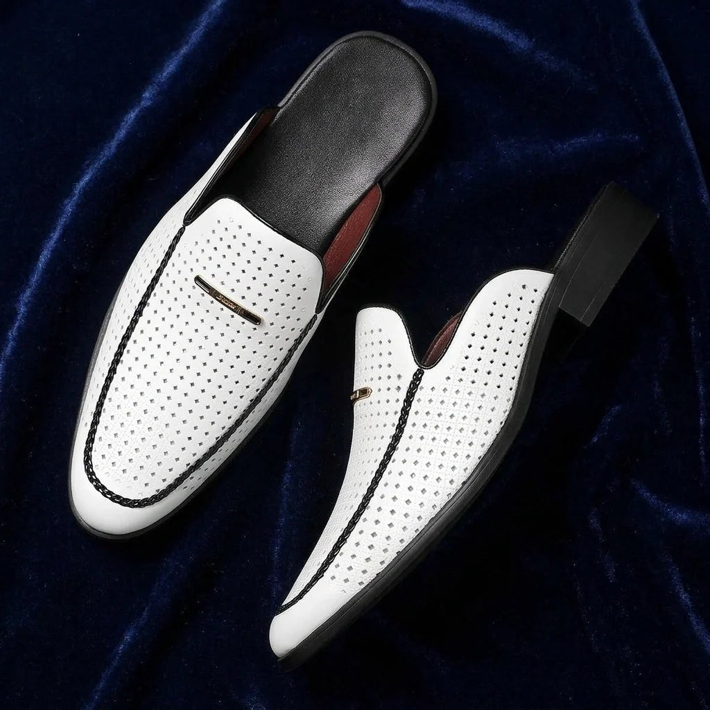 Marceau Mule en cuir pleine fleur perforé pour garder les pieds au frais, semelle antidérapante, confort rembourré - Hommfer