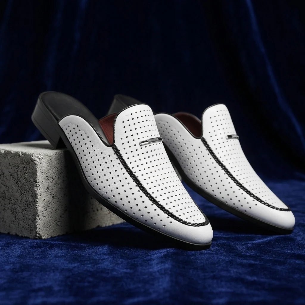 Marceau Mule en cuir pleine fleur perforé pour garder les pieds au frais, semelle antidérapante, confort rembourré - Hommfer