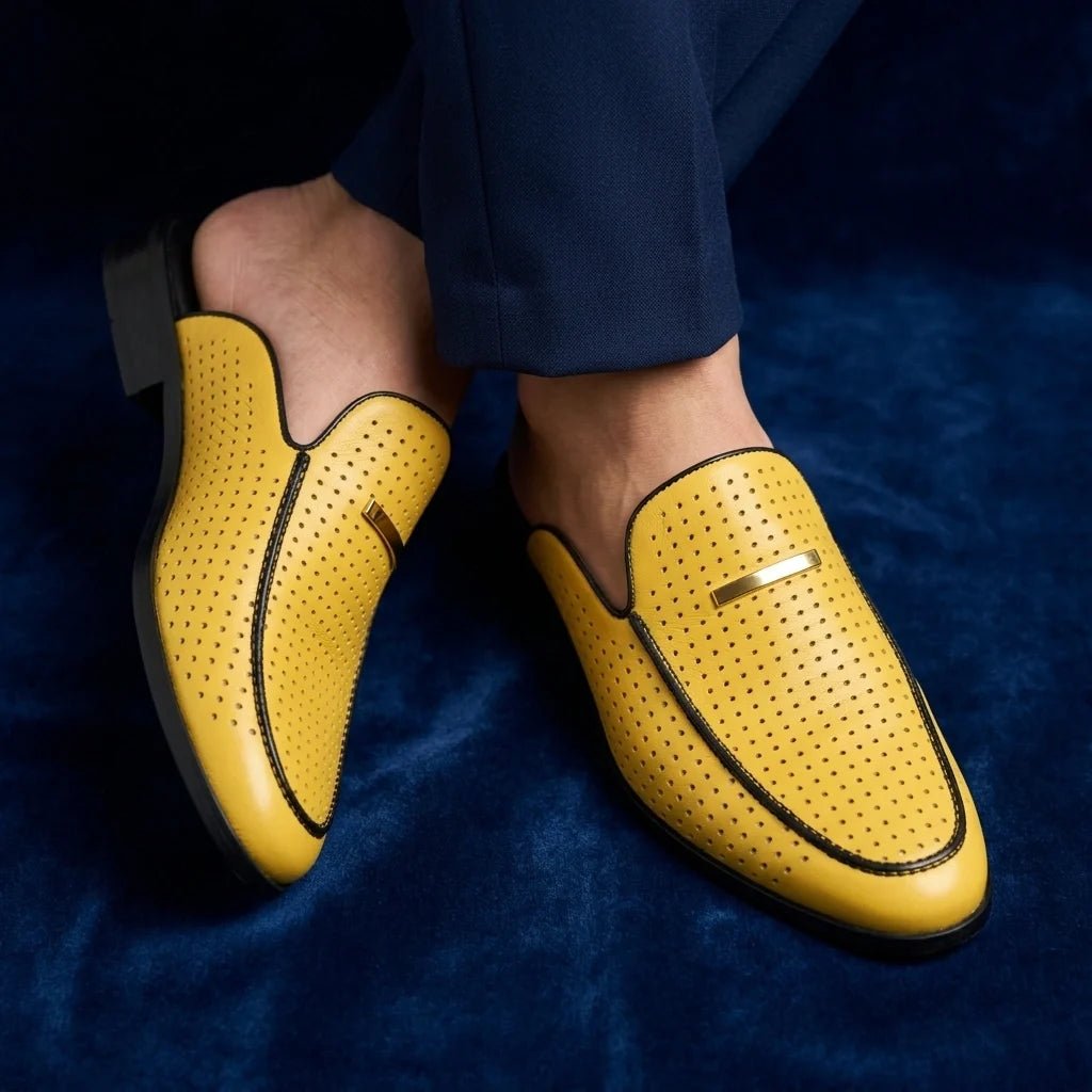 Marceau Mule en cuir pleine fleur perforé pour garder les pieds au frais, semelle antidérapante, confort rembourré - Hommfer