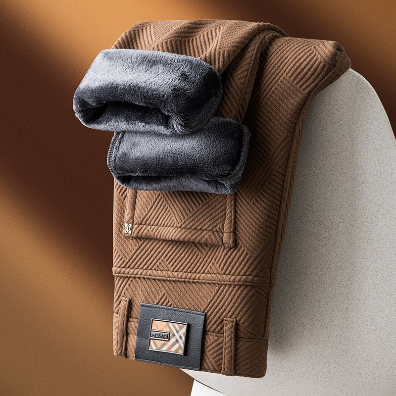 Marceau Pantalon à carreaux en tissu extensible, doublé en polaire, coupe droite pour l’hiver - Hommfer