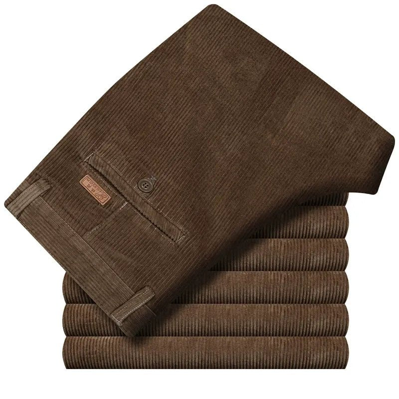 Marceau Pantalon à Jambes Larges en Velours Côtelé Épais et Doux 100% Coton Bio Taille Haute et à Pinces - Hommfer
