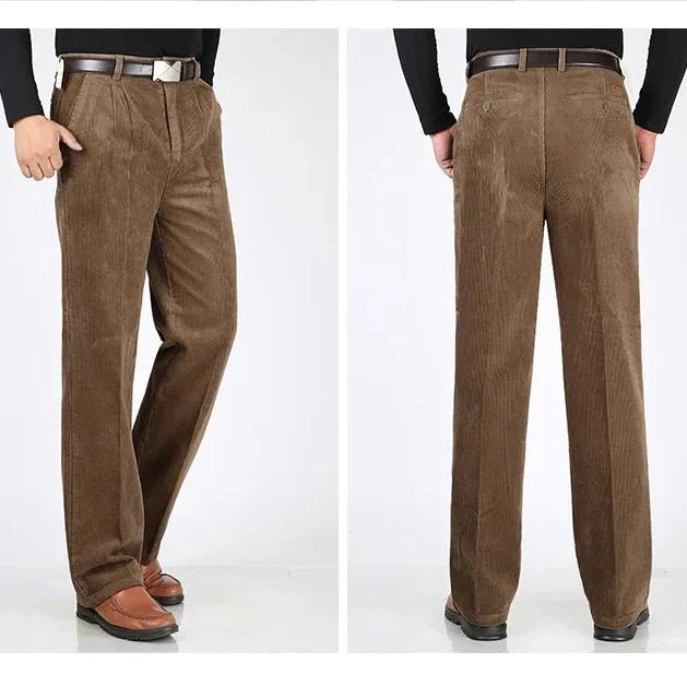 Marceau Pantalon à Jambes Larges en Velours Côtelé Épais et Doux 100% Coton Bio Taille Haute et à Pinces - Hommfer
