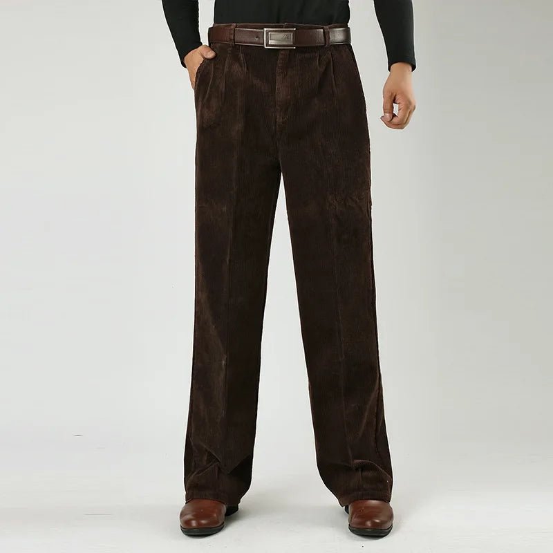Marceau Pantalon à Jambes Larges en Velours Côtelé Épais et Doux 100% Coton Bio Taille Haute et à Pinces - Hommfer