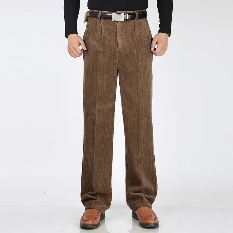 Marceau Pantalon à Jambes Larges en Velours Côtelé Épais et Doux 100% Coton Bio Taille Haute et à Pinces - Hommfer