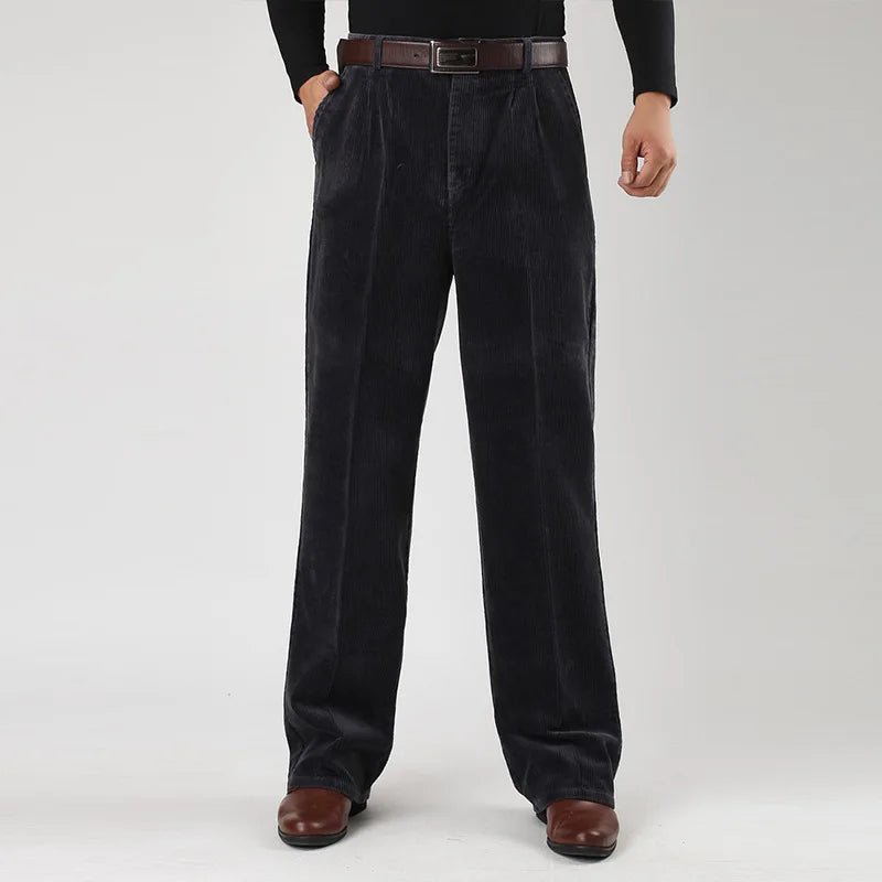 Marceau Pantalon à Jambes Larges en Velours Côtelé Épais et Doux 100% Coton Bio Taille Haute et à Pinces - Hommfer
