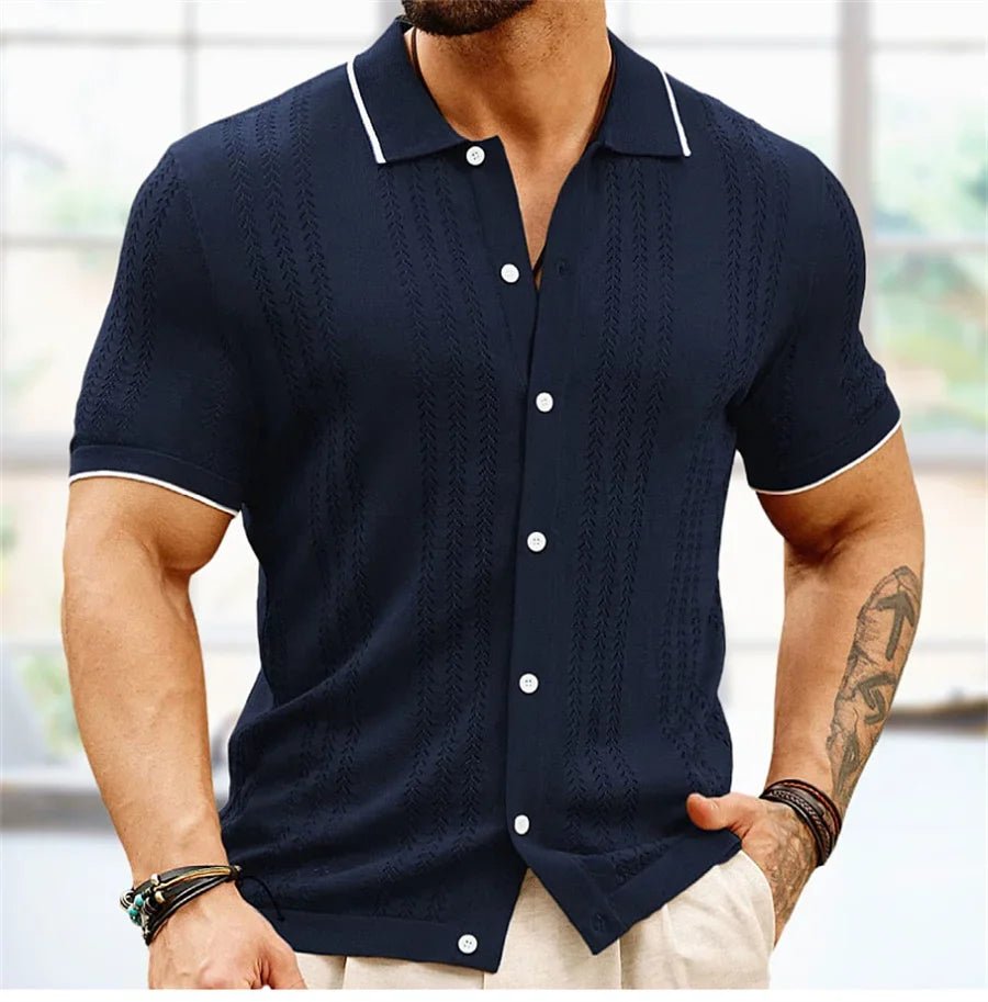 Marceau Polo en maille de viscose texturée à rayures verticales avec col boutonné pour le quotidien - Hommfer
