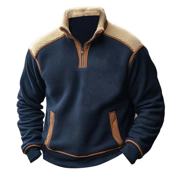 Marceau Pull à col montant zippé en mélange de coton avec patchwork rétro pour l’hiver - Hommfer