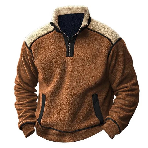 Marceau Pull à col montant zippé en mélange de coton avec patchwork rétro pour l’hiver - Hommfer