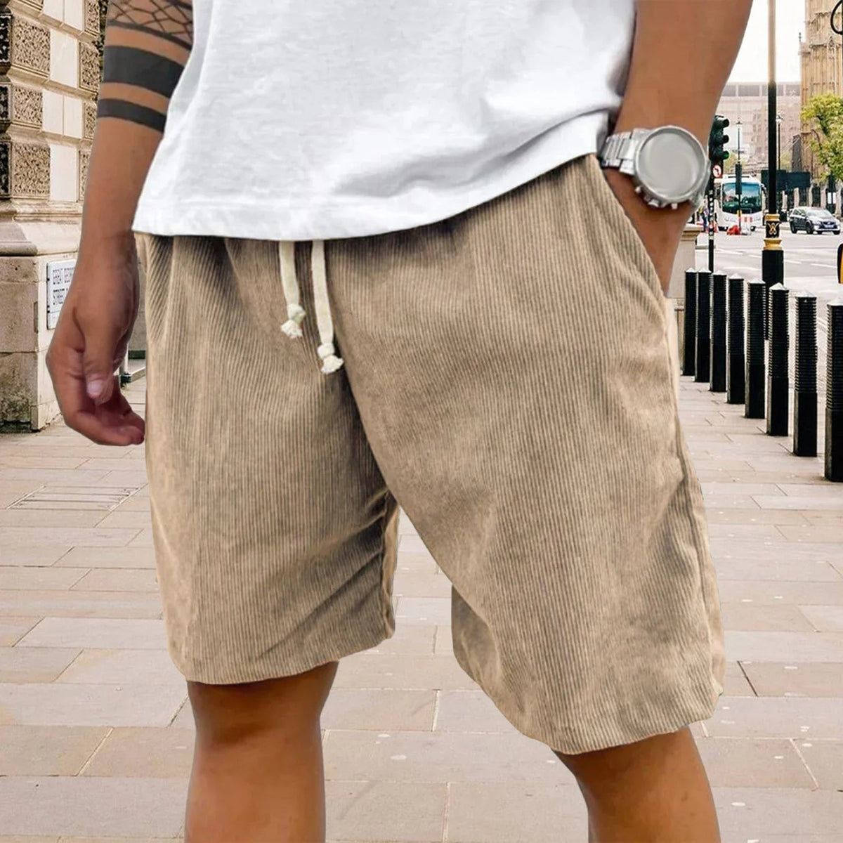 Marceau Short pour homme 100 % velours côtelé léger à cordon de serrage avec poches fonctionnelles - Hommfer