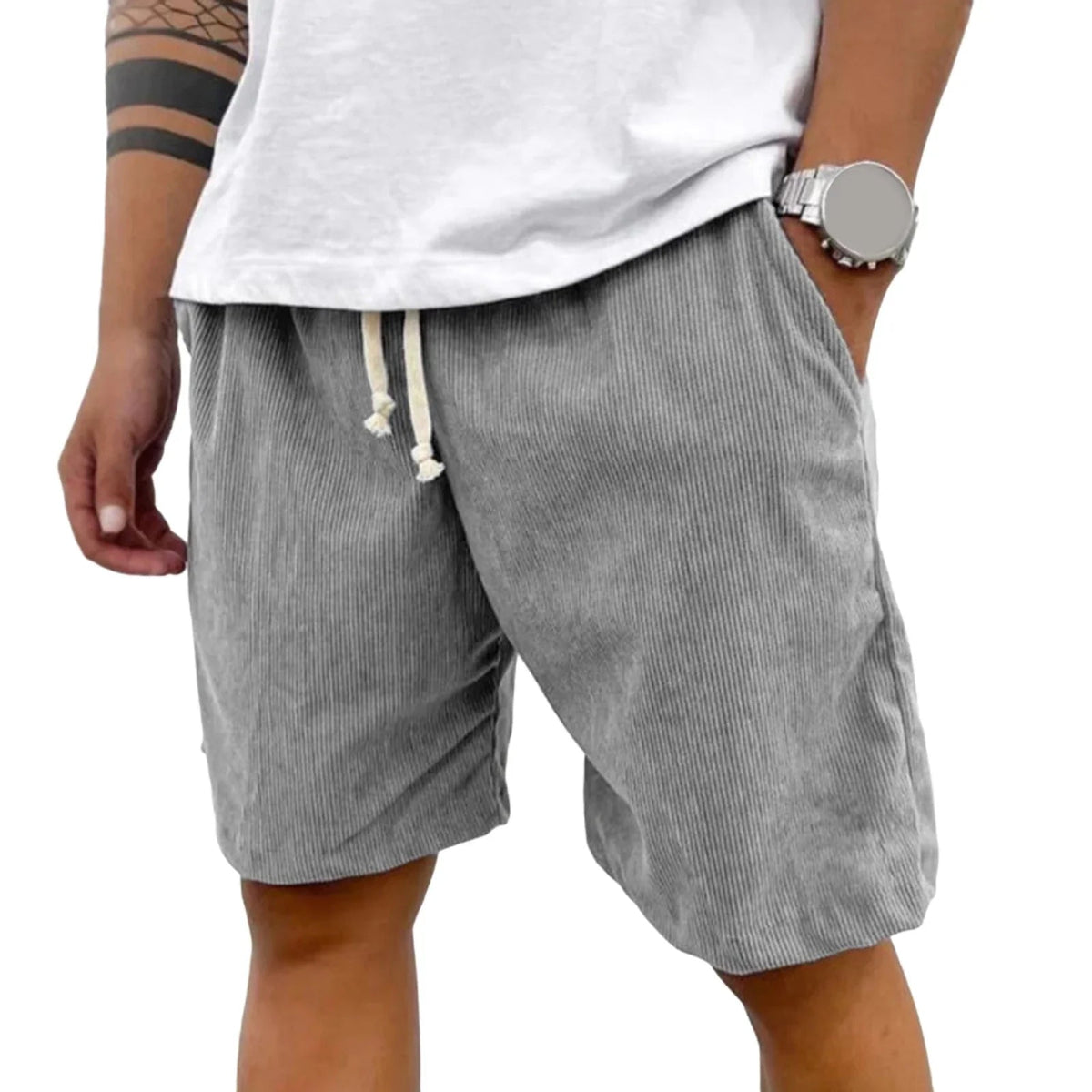 Marceau Short pour homme 100 % velours côtelé léger à cordon de serrage avec poches fonctionnelles - Hommfer