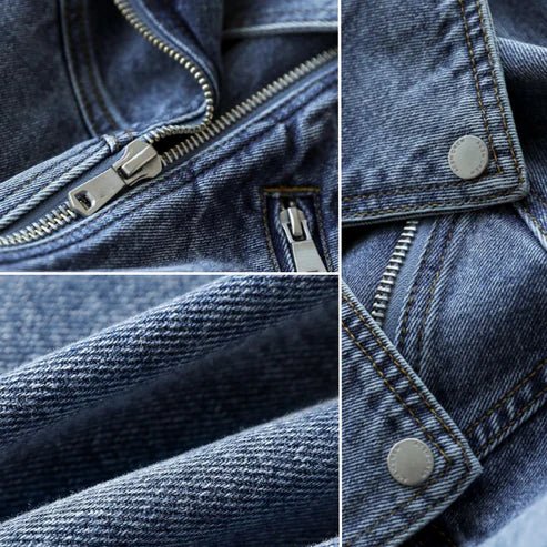 Marceau Veste en Denim 100 % à Zip Asymétrique Style Motard, Coupe Décontractée - Hommfer