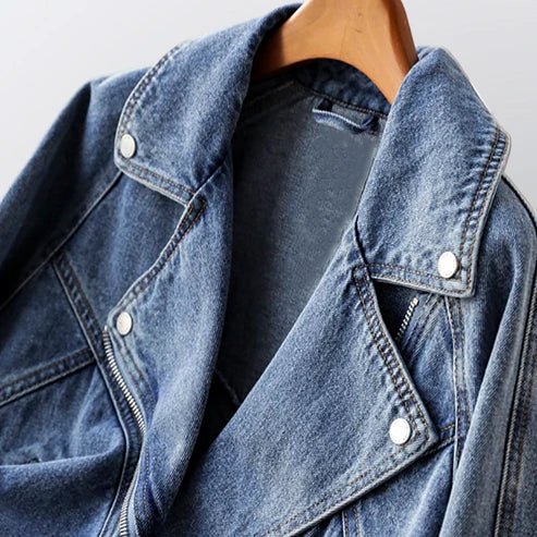 Marceau Veste en Denim 100 % à Zip Asymétrique Style Motard, Coupe Décontractée - Hommfer