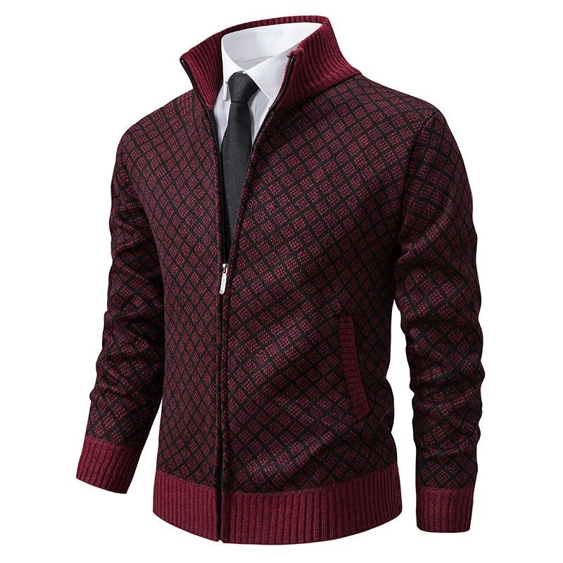 Marceau Veste en Tricot Zippée à Carreaux avec Col Montant pour Temps Froid - Hommfer