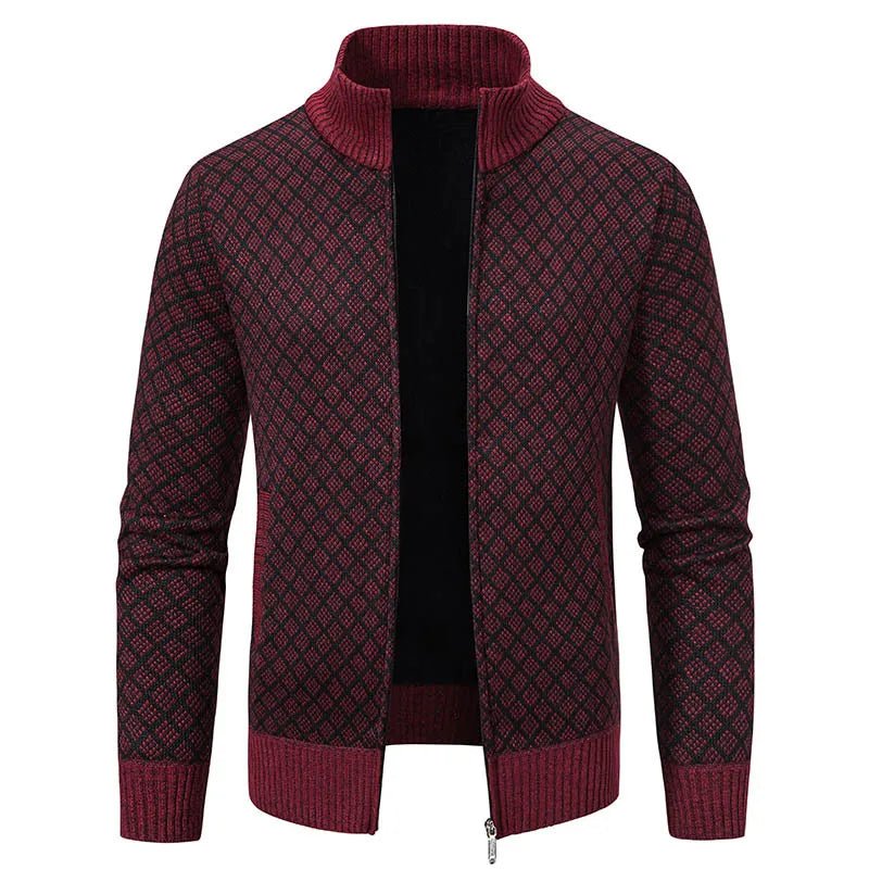 Marceau Veste en Tricot Zippée à Carreaux avec Col Montant pour Temps Froid - Hommfer