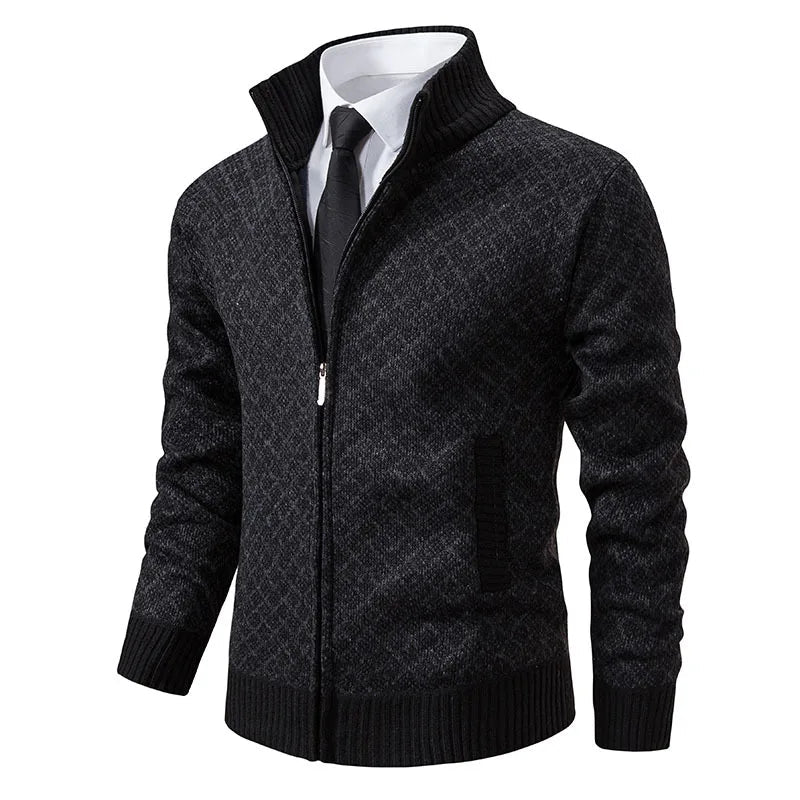 Marceau Veste en Tricot Zippée à Carreaux avec Col Montant pour Temps Froid - Hommfer