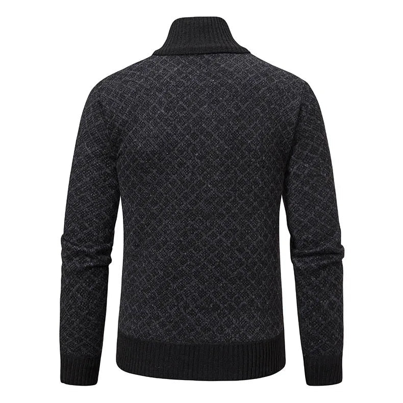 Marceau Veste en Tricot Zippée à Carreaux avec Col Montant pour Temps Froid - Hommfer