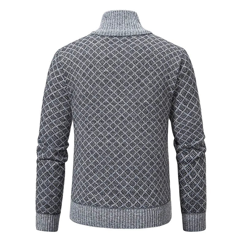 Marceau Veste en Tricot Zippée à Carreaux avec Col Montant pour Temps Froid - Hommfer