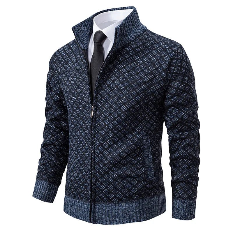 Marceau Veste en Tricot Zippée à Carreaux avec Col Montant pour Temps Froid - Hommfer