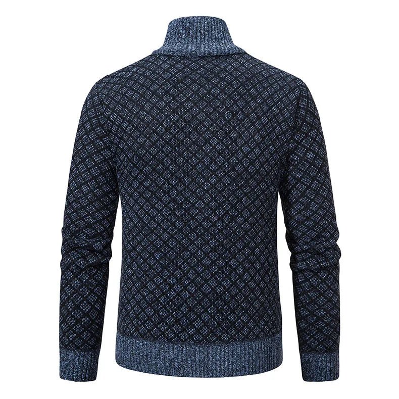 Marceau Veste en Tricot Zippée à Carreaux avec Col Montant pour Temps Froid - Hommfer