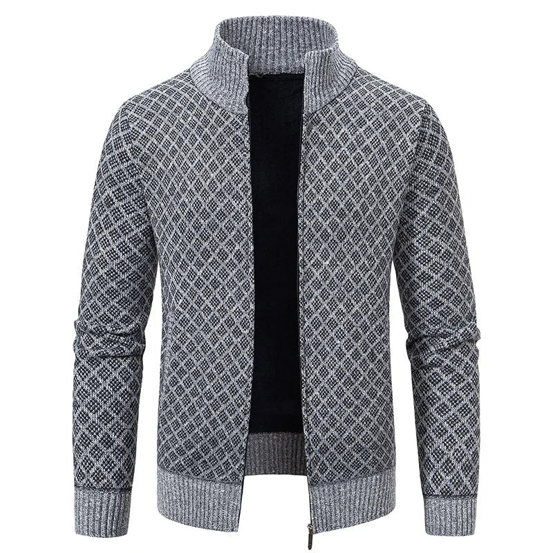 Marceau Veste en Tricot Zippée à Carreaux avec Col Montant pour Temps Froid - Hommfer
